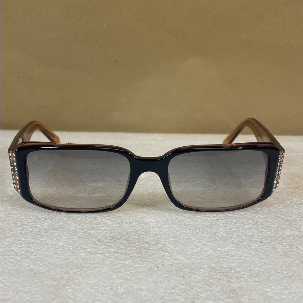 Rectangular Tortoiseshell Sunglasses With Rhinest… - image 1